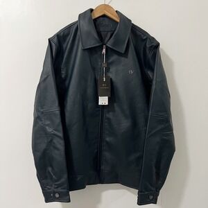 BV Clothing Mens Faux Leather Jacket Black Full Zip Collared Size L